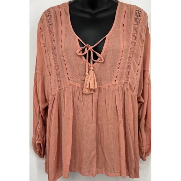 Society Amuse Women Blouse Top Size Small S Tunic Boho Short Sleeve V-Neck New - Picture 1 of 9